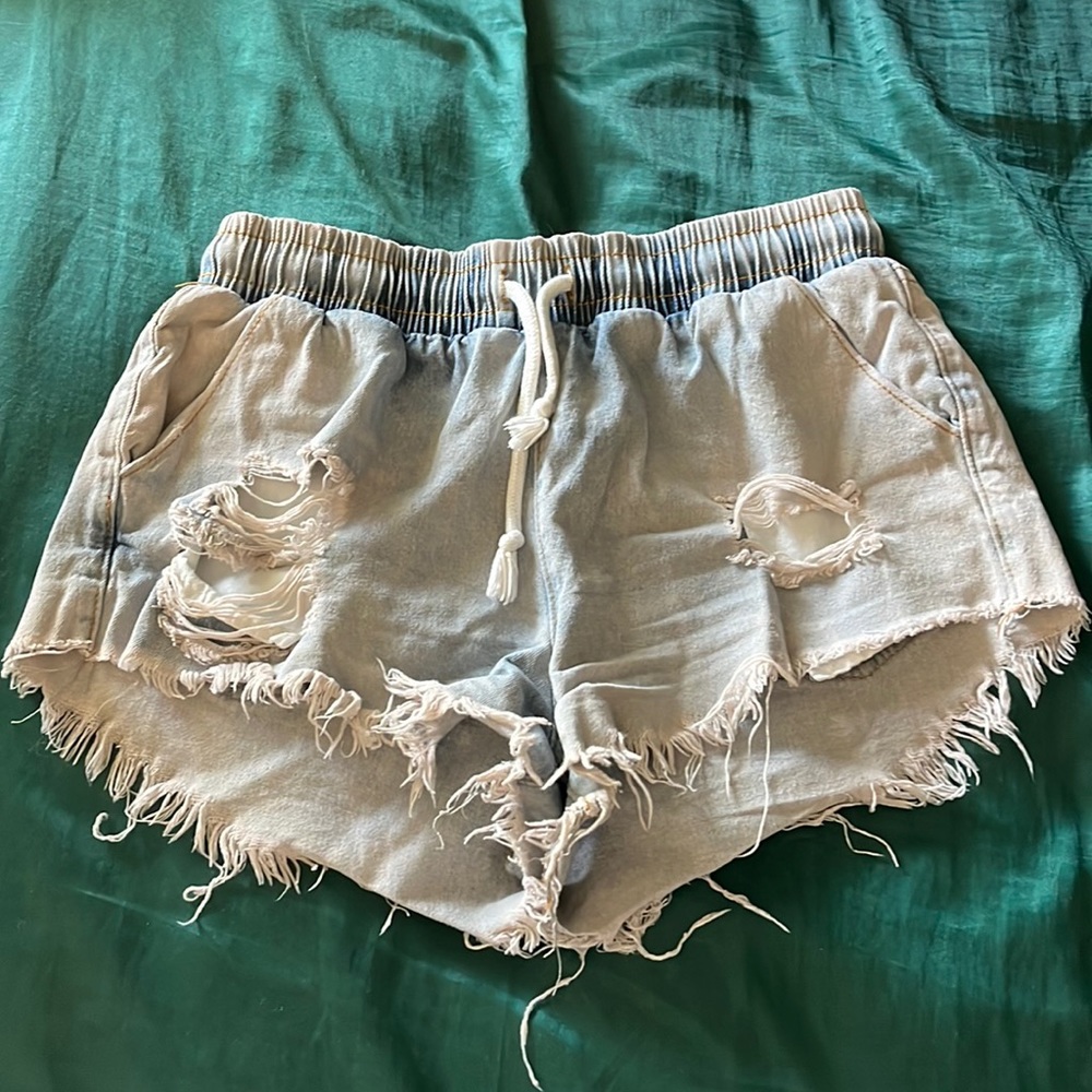 Hayden elastic waist distressed jean shorts